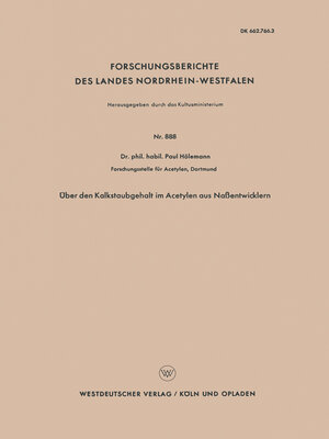 cover image of Über den Kalkstaubgehalt im Acetylen aus Naßentwicklern